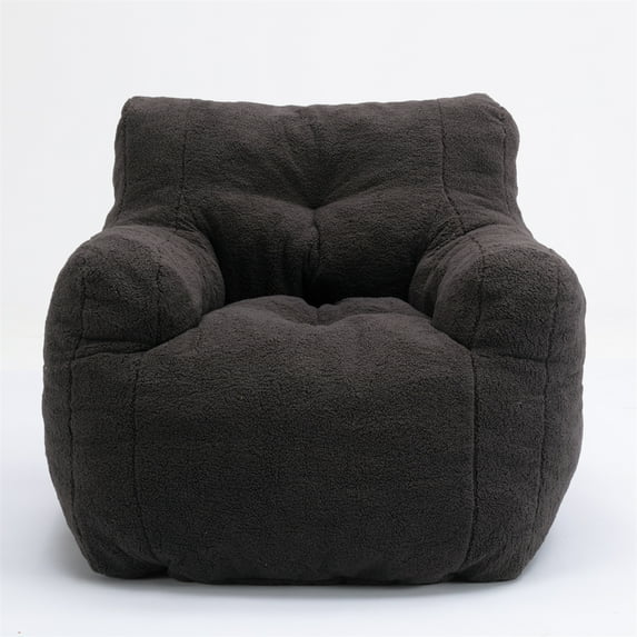 Bean Bag Chair for Adults and Kids, Bean Bag Chair with Arms, Comfy Accent Bean Bag Chair, Lazy Sofa Couch with Teddy Fabric for Living Room, Bed Room and Office, Dark Gray