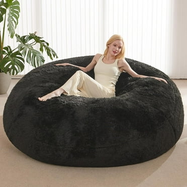 Bean Bag Chair for Adults Kids-No Filler, Bean Bag Cover only,Giant Bean Bag Chair Cover with 290GSM Calming Plush Washable Cover, Present Waterproof Cover with Zipper, (5FT, Black)