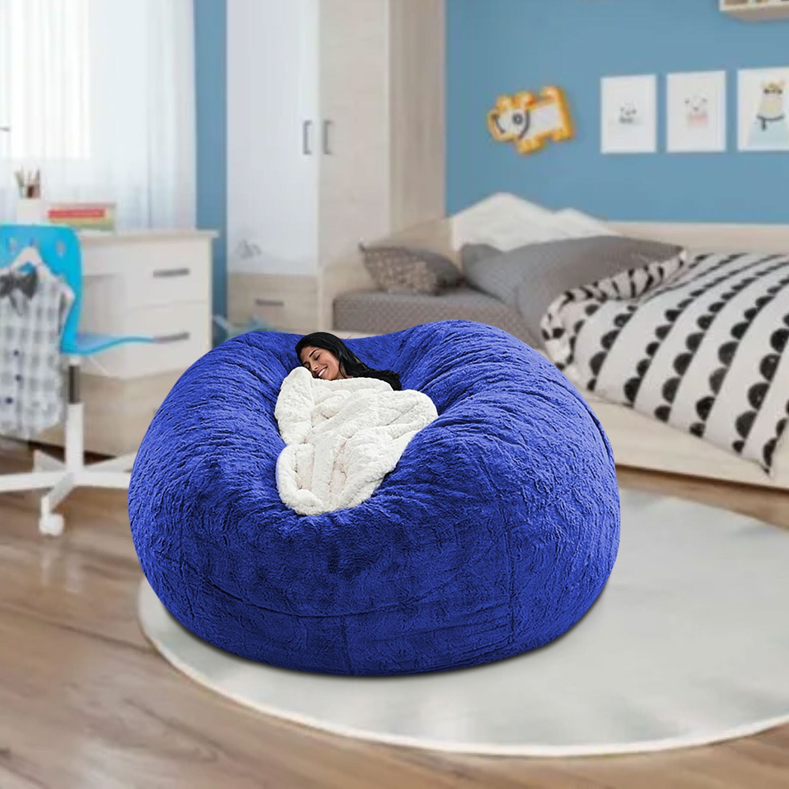 Bean Bag Chair for Adults Kids Without Filling Comfy Fluffy Giant Round