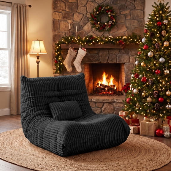 Bean Bag Chair for Adults with Lumbar Support Pillow, Memory Foam Giant Bean Bag Sofa with Corduroy Material Lazy Sofa,Black