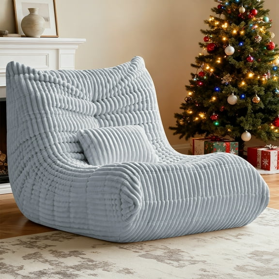 Bean Bag Chair for Adults with Lumbar support pillow Memory Foam Giant Bean Bag Sofa with Corduroy Material Lazy Sofa for Living Room Bedroom Dorm Office, Grey