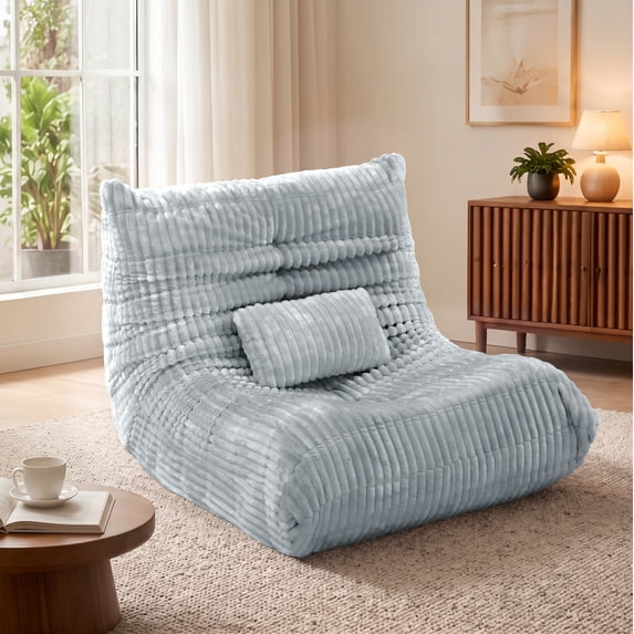 Bean Bag Chair for Adults, Memory Foam Giant Corduroy Lazy Sofa with Lumbar Support Pillow, Dorm Chair for Bedroom Small Space, Grey