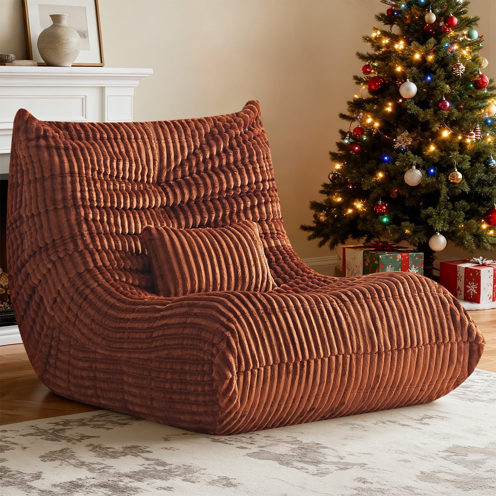 Bean Bag Chair for Adults with Lumbar support pillow Memory Foam Giant Bean Bag Sofa with Corduroy Material Lazy Sofa for Living Room Bedroom Dorm Office, Orange