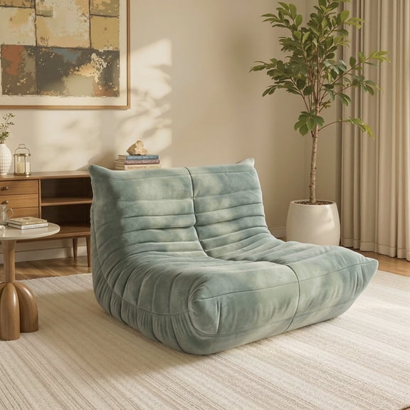 LineCrispton Memory Foam Bean Bag Chair for Adults, Luxury Fabric Compressed Sofa in a Box, Light Green, Single