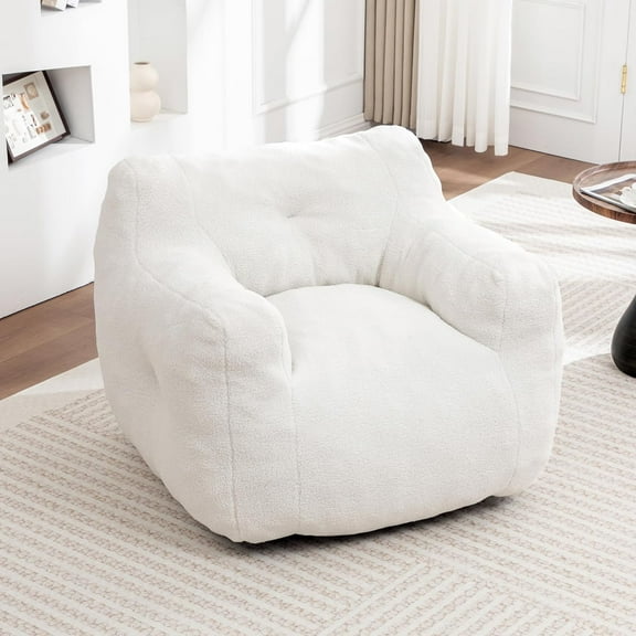 Bean Bag Chair for Adults,Teddy Bean Bag Chair with Backrest,Armrest,Side Pocket,Stuffed Comfy Lazy Floor Sofa wih Handle for Living Room,Bedroom,Dorm,Apartment (White)