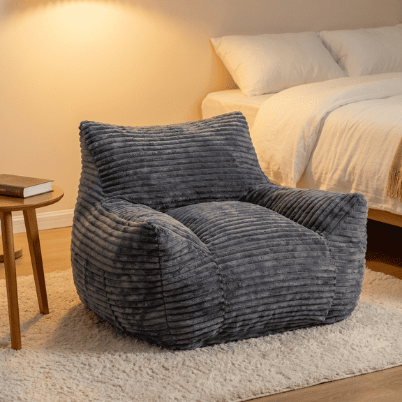 Bean Bag Chair with Armrests - Oversized Comfy Beige Beanbag Lounge Lazy Floor Sofa Chair for Living Room, Bedroom & Dorm,Comfy Corduroy Sofa Chair,Gray