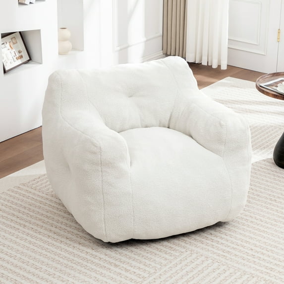 Bean Bag Chair, Bean Bag Sofa Chair with Armrests Stuffed High-Density Foam, Lazy Sofa Comfy Chairs BeanBag Chair for Adults in Living Room, Bedroom Read, White
