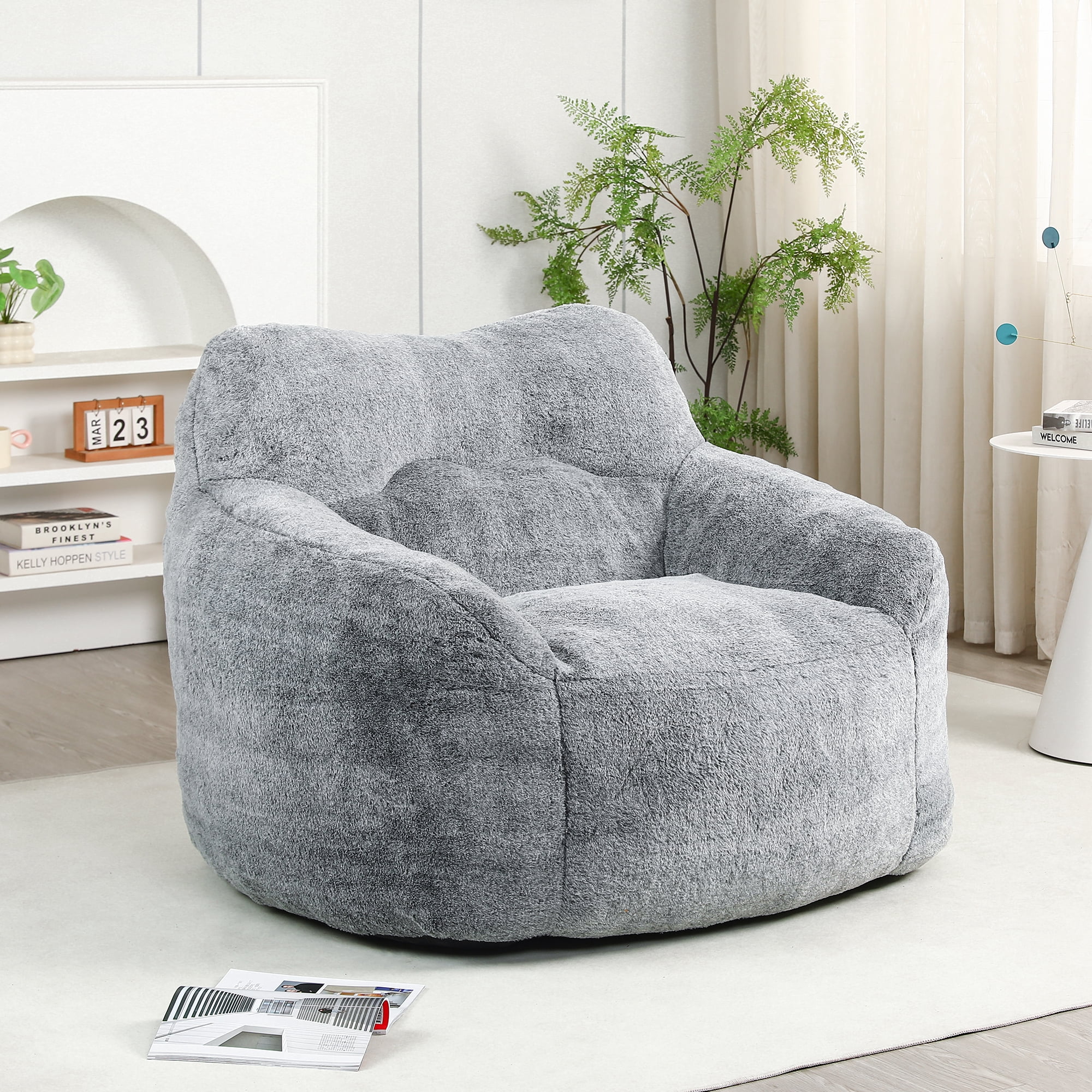 Bean Bag Chair, Bean Bag Sofa Chair with Armrests Stuffed High-Density Foam, Lazy Sofa Comfy Chair,Suitable for Living Room, Bedroom,Dark Gray