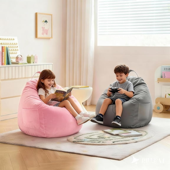 Bean Bag Chair Bed for Kids - Convertible Beanbag Chair to Bean Bag Bed with Top Handle & Machine Washable Soft Corduroy Fabric, Stuffed Floor Sofa Couch Sofa Bed for Boys and Girls, Pink