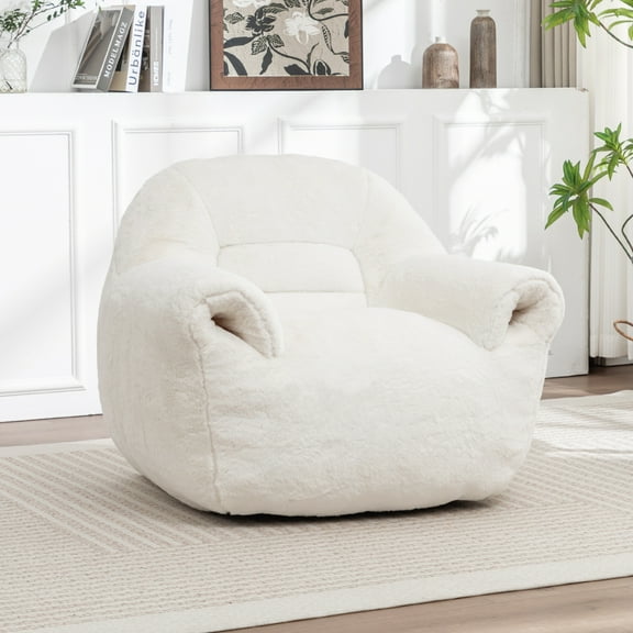 Bean Bag Chair, Comfy Bean Bag Sofa with Back Support, Faux Fur Bean Bag Chair for Adults and Kids, Stuffed Floor Sofa for Living Room, Bedroom, White