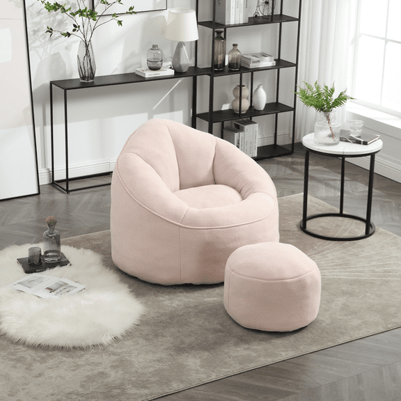 Bean Bag Chair, Comfy Bean Bag Sofa with Back Support and Footrest, Bean Bag Chair for Adults and Kids, Stuffed Floor Sofa for Living Room, Bedroom, Apartment, Pink