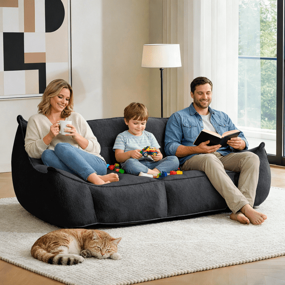 Bean Bag Chair, Comfy Bean Bag Sofa with Back Support,Stuffed Floor Loveseat Sofa for Living Room, Kid's Bedroom, Dark Gray