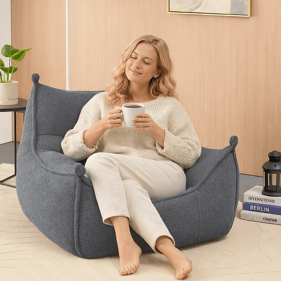 Bean Bag Chair for Adult Kids,Comfy Bean Bag Sofa with Back Support and Memory Foam Filler,Stuffed Floor Single Sofa for Living Room,Bedroom, Dark Grey