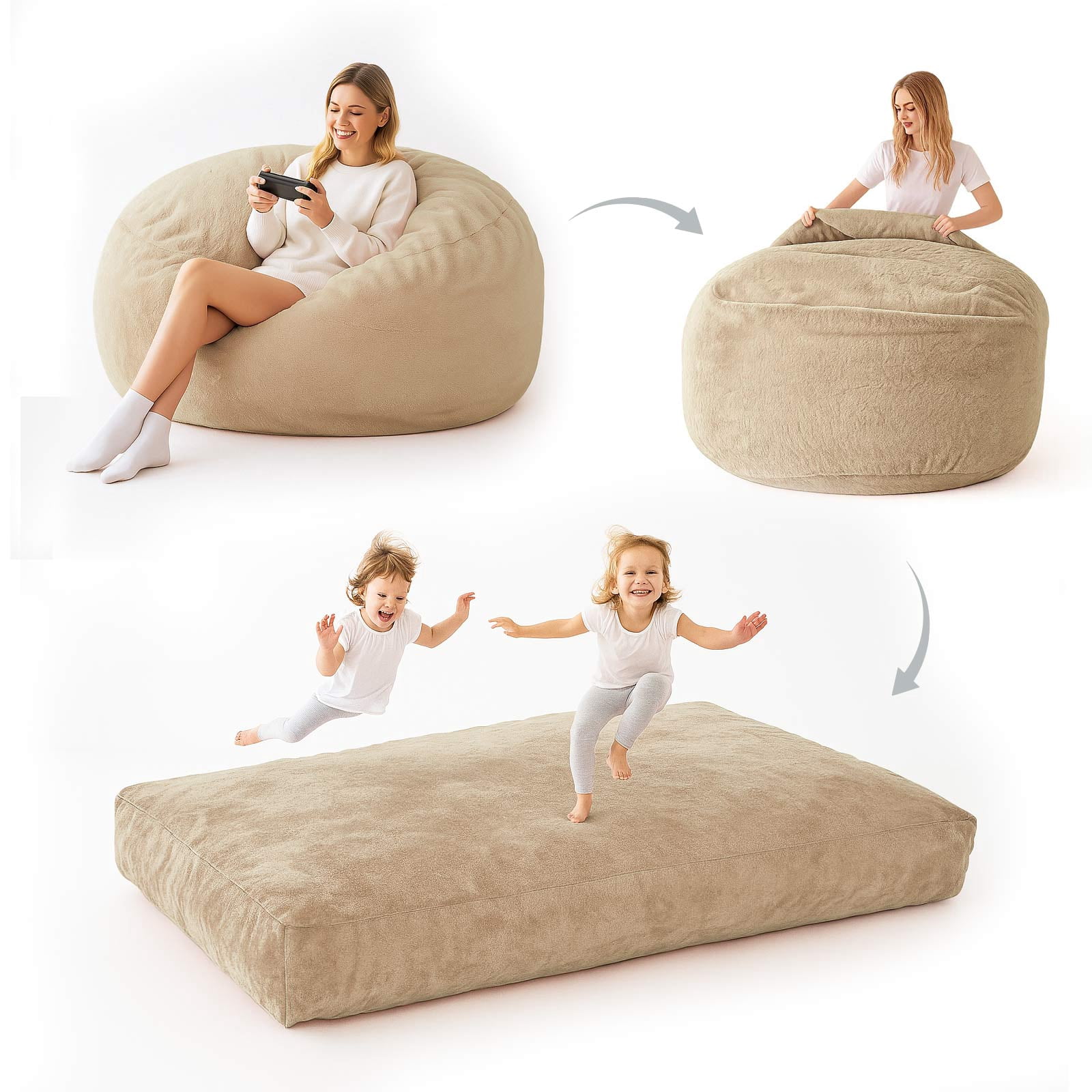 Bean Bag Chair,Convertible Bean Bag Chair Bed Giant Bean Bag Chairs for Adults Memory Foam Bean Bag Bed for Adults Bean Bags Chair that Turns into Bed