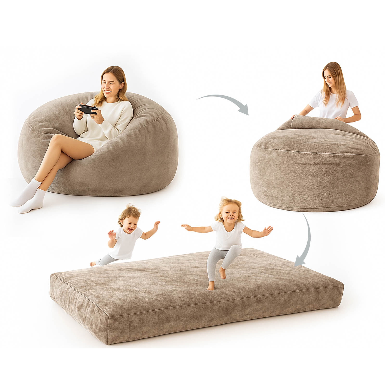 Bean Bag Chair,Convertible Bean Bag Chair Bed Giant Bean Bag Chairs for Adults Memory Foam Bean Bag Bed for Adults Bean Bags Chair that Turns into Bed