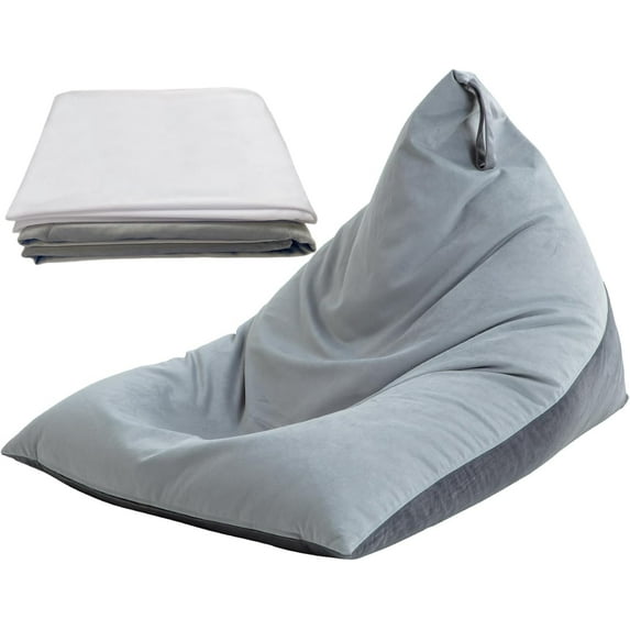 Bean Bag Chair Cover with Bean Bag Inner Liner Cover (No Filler), 400L Extra Large Triangular Removable and Clean Beanbag Chair Cover Ultra Soft Lazy Sofa Premium Velvet Cover (Grey)