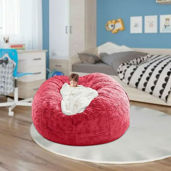 Bean Bag Chair Cover (Cover Only, No Filler), 53.1×25.5inGiant Bean Bag Bed Cover for Adults, Round Soft Fluffy PV Velvet Bean Bag Lazy Sofa Bed Cover, Washable Big Size Bean Bag Cover