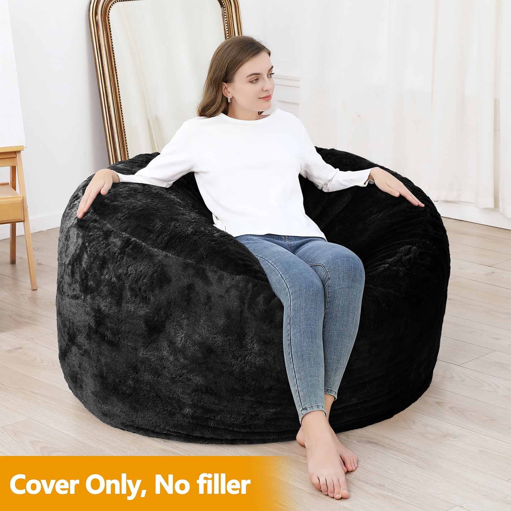 White Floral - Sustainably Made Bean Bag Chair Cover main image 1