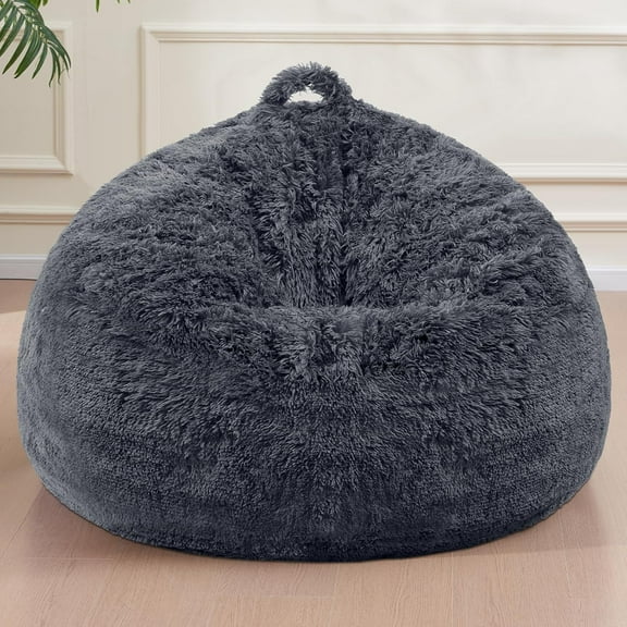 Bean Bag Chair Cover(No Filler) Soft Faux Fur Stuffed Animal Bean Bag Storage, Fluffy Plush Bean Bag Chair Cover Washable, Comfy Bean Bag Chairs for Adults, 6FT, Dark Grey