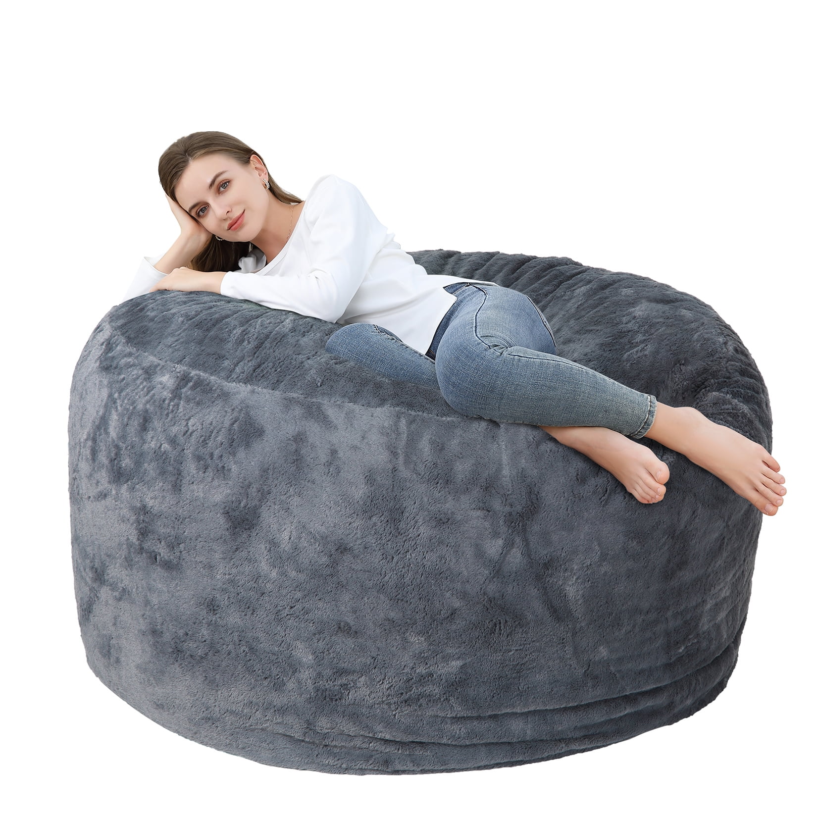 Bean Bag Chair Cover, Round Soft Fluffy PV Velvet Sofa Bed Cover