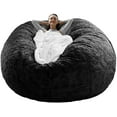 thumbnail image 1 of Bean Bag Chair Cover(it was only a Cover, not a Full Bean Bag) Chair Cushion, Big Round Soft Fluffy PV Velvet, Living Room Furniture, Lazy Sofa Bed Cover,5ft Black(Cover Only), 1 of 12