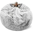 thumbnail image 1 of Bean Bag Chair Cover(it was only a Cover, not a Full Bean Bag) Chair Cushion, Big Round Soft Fluffy PV Velvet Sofa Bed Cover, Living Room Furniture, Lazy Sofa Bed Cover,5ft Snow Gray, 1 of 13