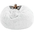 thumbnail image 1 of Bean Bag Chair Cover(it was only a Cover, not a Full Bean Bag) Chair Cushion, Big Round Soft Fluffy PV Velvet Sofa Bed Cover, Living Room Furniture, Lazy Sofa Bed Cover,5ft White, 1 of 12