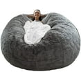 thumbnail image 1 of Bean Bag Chair Cover(it was only a Cover, not a Full Bean Bag) Chair Cushion, Big Round Soft Fluffy PV Velvet Sofa Bed Cover, Living Room Furniture, Lazy Sofa Bed Cover,6ft Dark Grey, 1 of 9