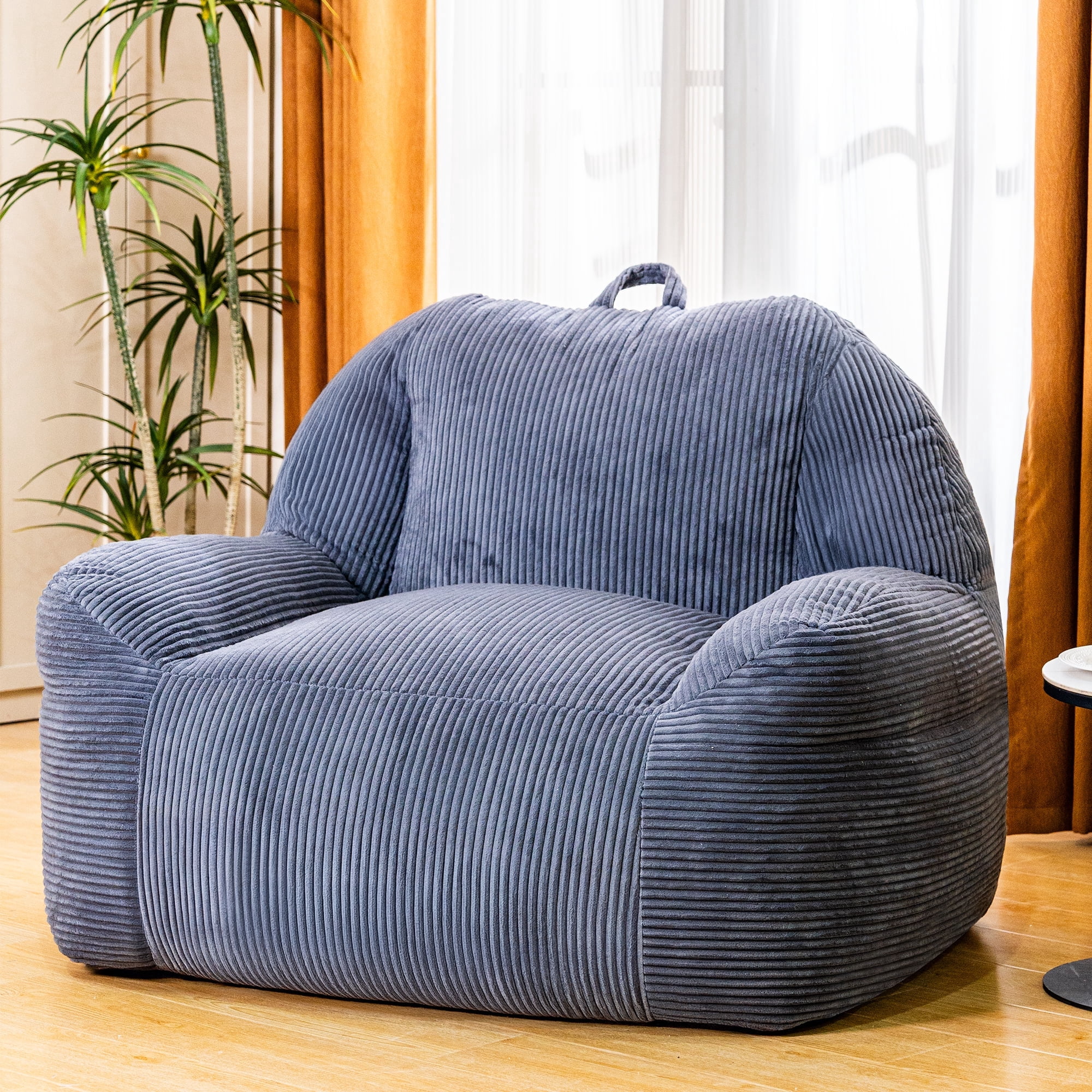 Bean Bag Chair, Faux Fur Bean Bag Chairs for Adults, Fluffy and Comfy Bean Bag with Filler, Big Bean Bag Sofa Chair for Reading, Gaming, Stuffed High-Density Foam (Grey)