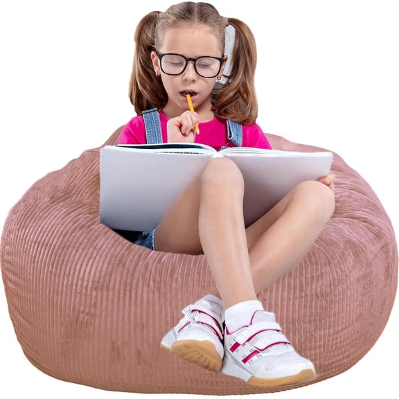 Bean Bag Chair, with Faux Rabbit Fur Cover for Teens and Kids, with Filling Memory Foam Bean Bag Chairs, Soft Faux Fur Fabric, 2.5 feet Round Fluffy Bean Bag Sofa Essential for Reading Games