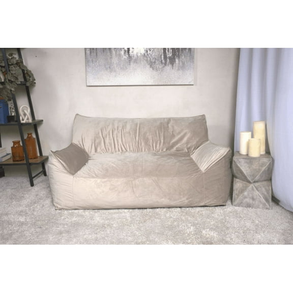 Bean Bag Chair Fila Velveteen 2 Seater Oversized Bean Bag Chair with Armrests, Taupe,Lazy Sofa Chair