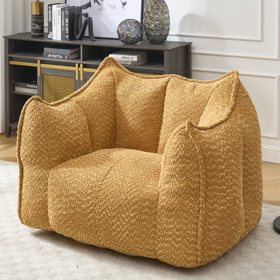 Bean Bag Chair with Filler, 1 Seat Bean Bag Sofa Chair with Tufted Soft Armrests, Chenille Lazy Sofa Chair, Large BeanBag Chair for Adults to Play, Read and Watch TV (Yellow)