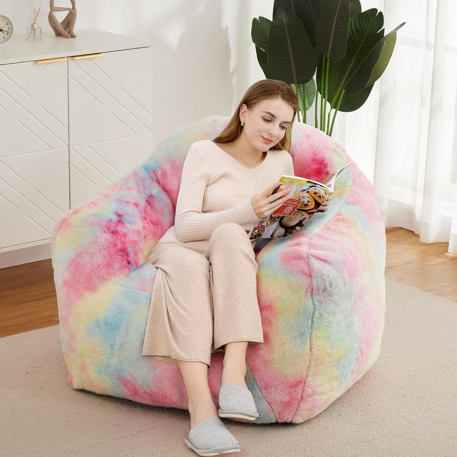 Bean Bag Chair with Filler, 32" D x 39" W x 28" H/41" D x 51" W x 33" H ...