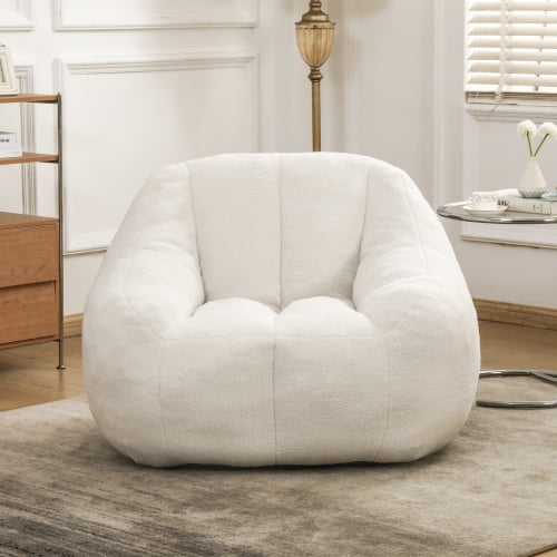 Bean Bag Chair with Filler, Bean Bag Sofa with Tufted Soft Stuffed Filling, Fluffy and Lazy Sofa, Comfy Cozy BeanBag Chairs with Memory Foam for Dorm, Apartment, Living Room, White