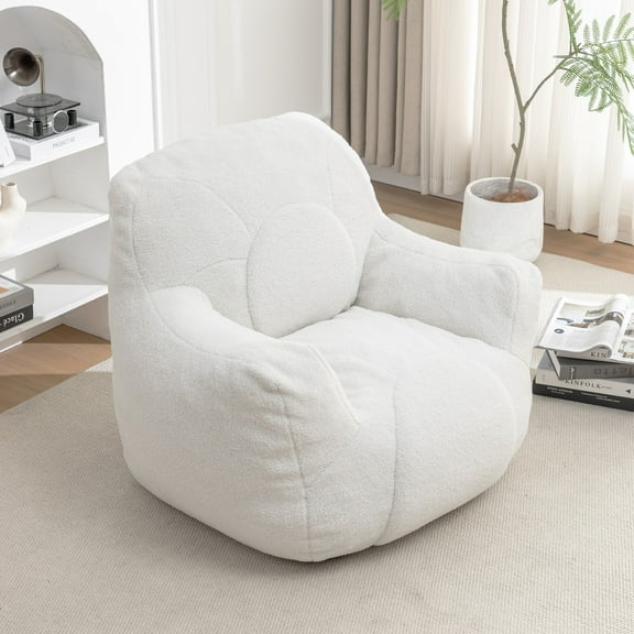 Bean Bag Chair with Filler, Bean Bag Sofa with Tufted Soft Stuffed Filling, Fluffy and Lazy Sofa, Comfy Cozy BeanBag Chairs with Memory Foam for Dorm, Apartment, Living Room (White)