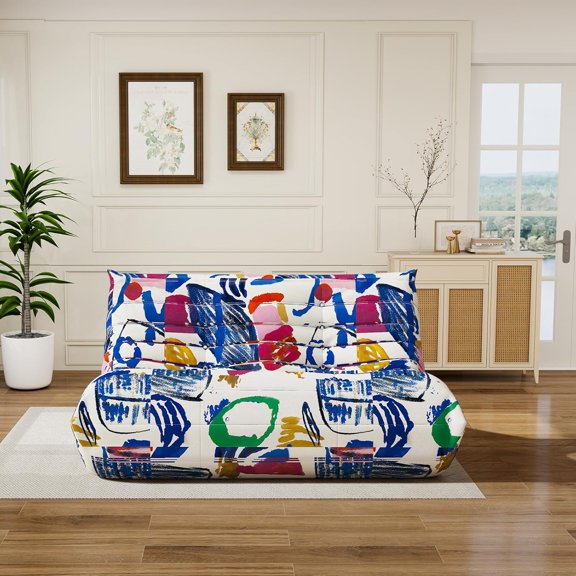 Bean Bag Chair, Fireside Chair, Large Bean Bag Chair for Adults, Bean Bag Chairs for Teens with High-Resilience Foam, Non-Slip Base Floor Lounge Sofa,Living Room (Graffiti Color, Loveseat)