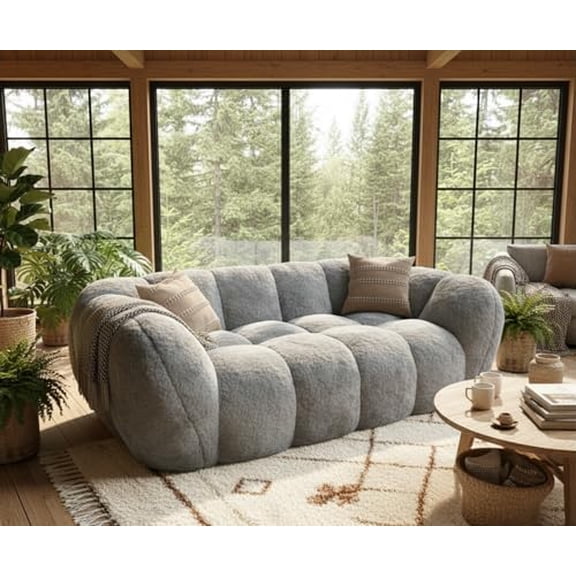 Bean Bag Chair, Giant Bean Bag Chairs for Adults Kids, Fluffy Loveseat Bean Bag Sofa with Armrest, Ultra Soft Love Seat Small Sofa Couch, Faux Fur Floor Chair for Living Room Bedroom, Grey$$Furniture