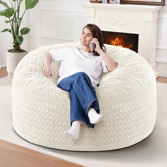 Bean Bag Chair,Giant Bean Bag Chairs for Adults,Big Bean Bags with Memory Foam Filled, Large Beanbag Chairs with Chevron Plush Cover-Black