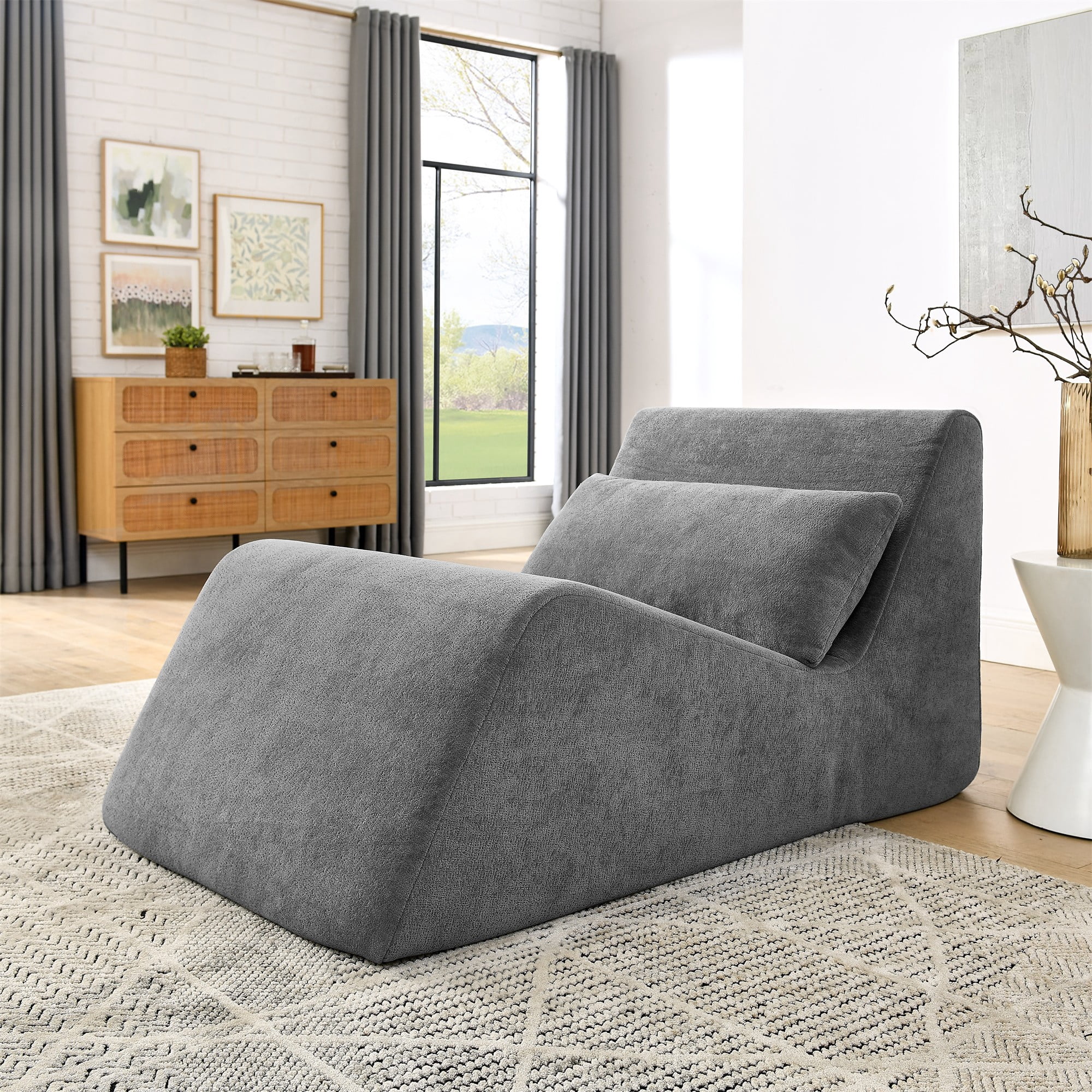 Memory Foam Bean Bag Chair For Adults - Cloud-Like Fabric, Anti-Slip Base, Light Grey Lounge Chair (36.5"L) 5 thumbnail image