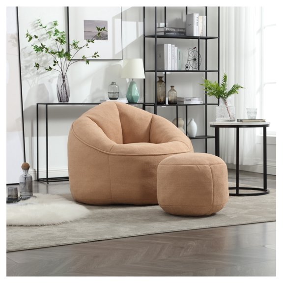 Bean Bag Chair - High Pressure Foam Filled Sofa, Adult Lounger with Footrest - Super Fiber Comfort for Living Room, Bedroom, Indoor Use