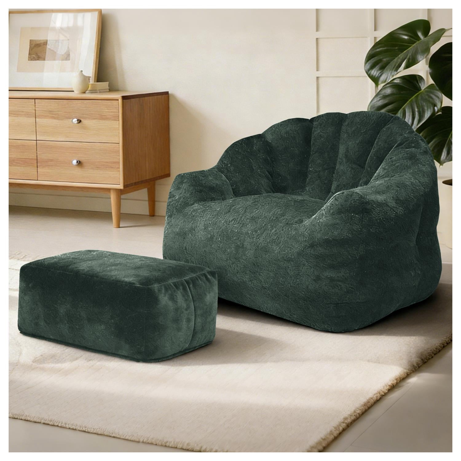 Bean Bag Chair, Lazy Sofa, Armrest Bean Bag with High-Density Memory Foam Fill, Removable Washable Flannelette Cover, No-Assembly Floor Seating for Living Room Bedroom, Green 39.4x34.3x25.6in