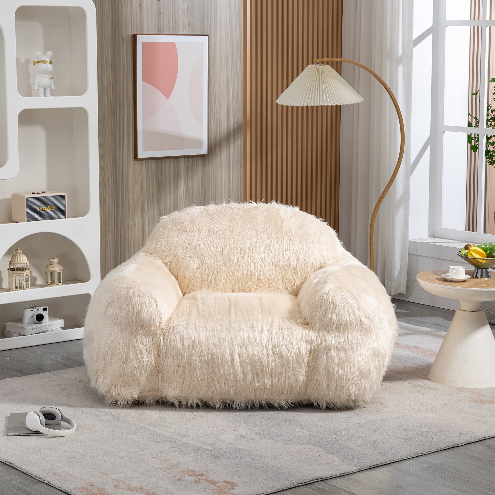 Bean Bag Chair Lazy Sofa Bean Bag Chair Adult, Teen High Density Foam Padded Modern Accent Chair Comfortable Living Room, Bedroom Chair, Beige