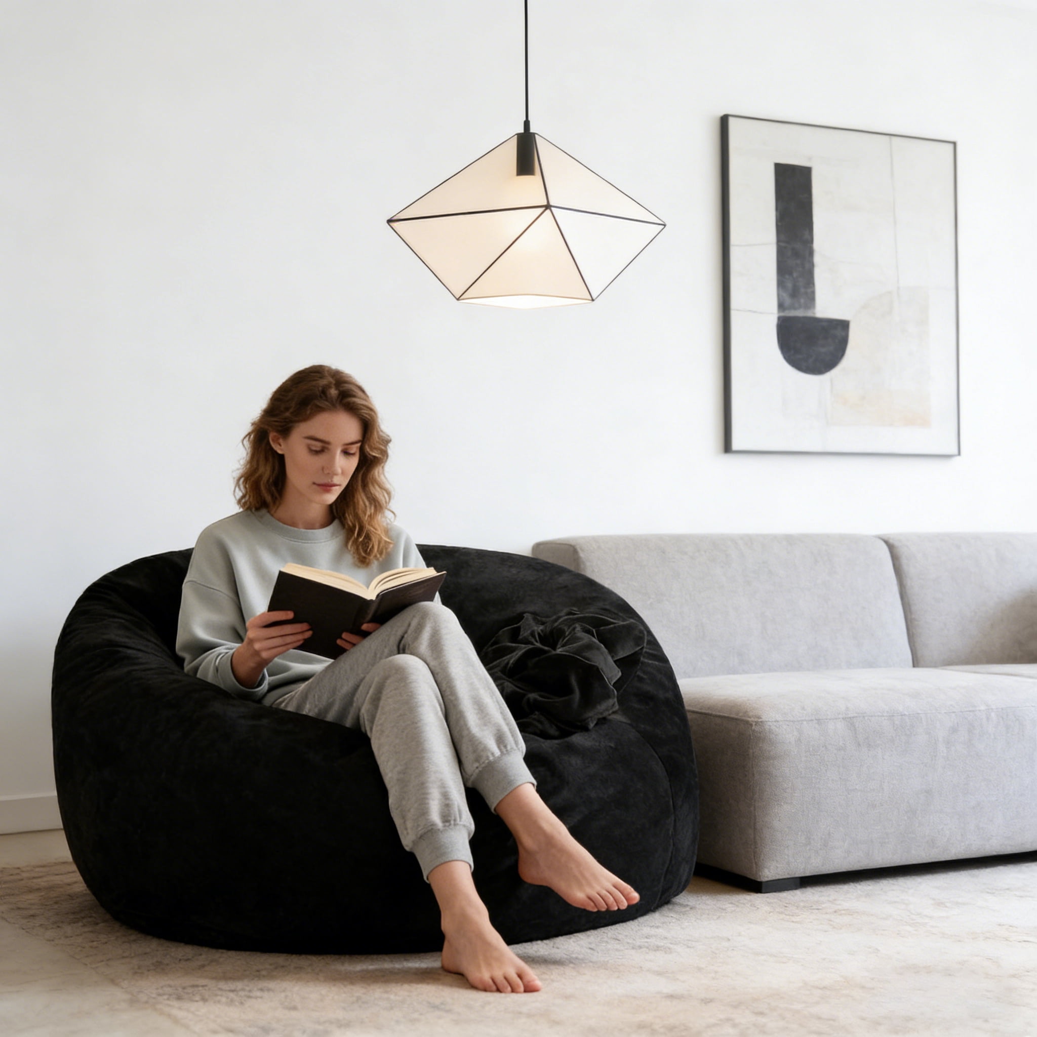 Bean Bag Chair 5FT,  Large Memory Foam Filled Chair for Adults and Teens, Soft Sofa with Removable Flannel Cover, Round Couch for Living Room Bedroom College Dorm