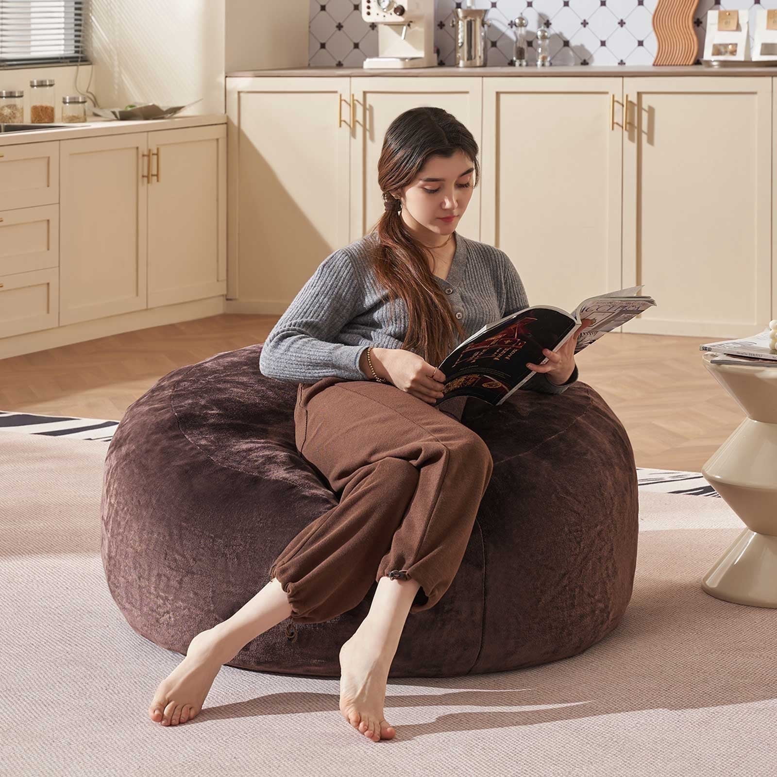 Bean Bag Chair 3FT,  Large Memory Foam Filled Chair for Adults and Teens, Soft Sofa with Removable Flannel Cover, Round Couch for Living Room Bedroom College Dorm