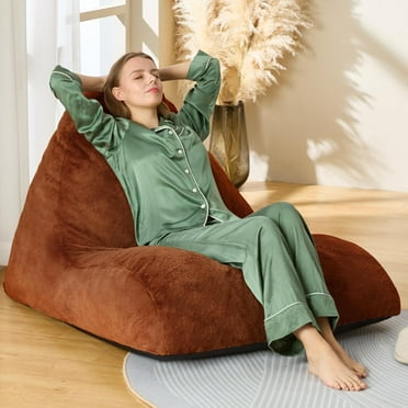 Bean Bag Chair Memory Foam Pre-Filled Bean Bag Sofa Stuffed Bean Bag Couch BeanBag Lazy Sofa Chair for Adults for Gaming, Reading & Relaxing (Faux Fur, Brown)