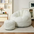 thumbnail image 1 of Bean Bag Chair with Ottoman,Bean Bag with Filler, Big Comfy Couch, Lounge Sofa, Cozy Lazy Comfy Floor Sofa for Bedroom, Reading Chair for Living Room(White-A), 1 of 17