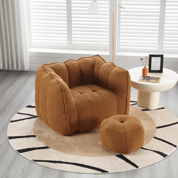 Bean Bag Chair with Ottoman,Comfortable Square Lazy Sofa Chair with High Resilient Foam(Chips),Bean Bag Chairs for Adults,Armrest Floor Chair Lounge Sofa for Bedroom and Living Room