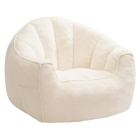 Bean Bag Chair, Oversized Bean Bag Sofa for Adults, Comfy Faux Fur Reading Chair with Memory Foam Filling, Stuffed Large Lounge Floor Sofa for Bedroom, Corner, White WT01SO01