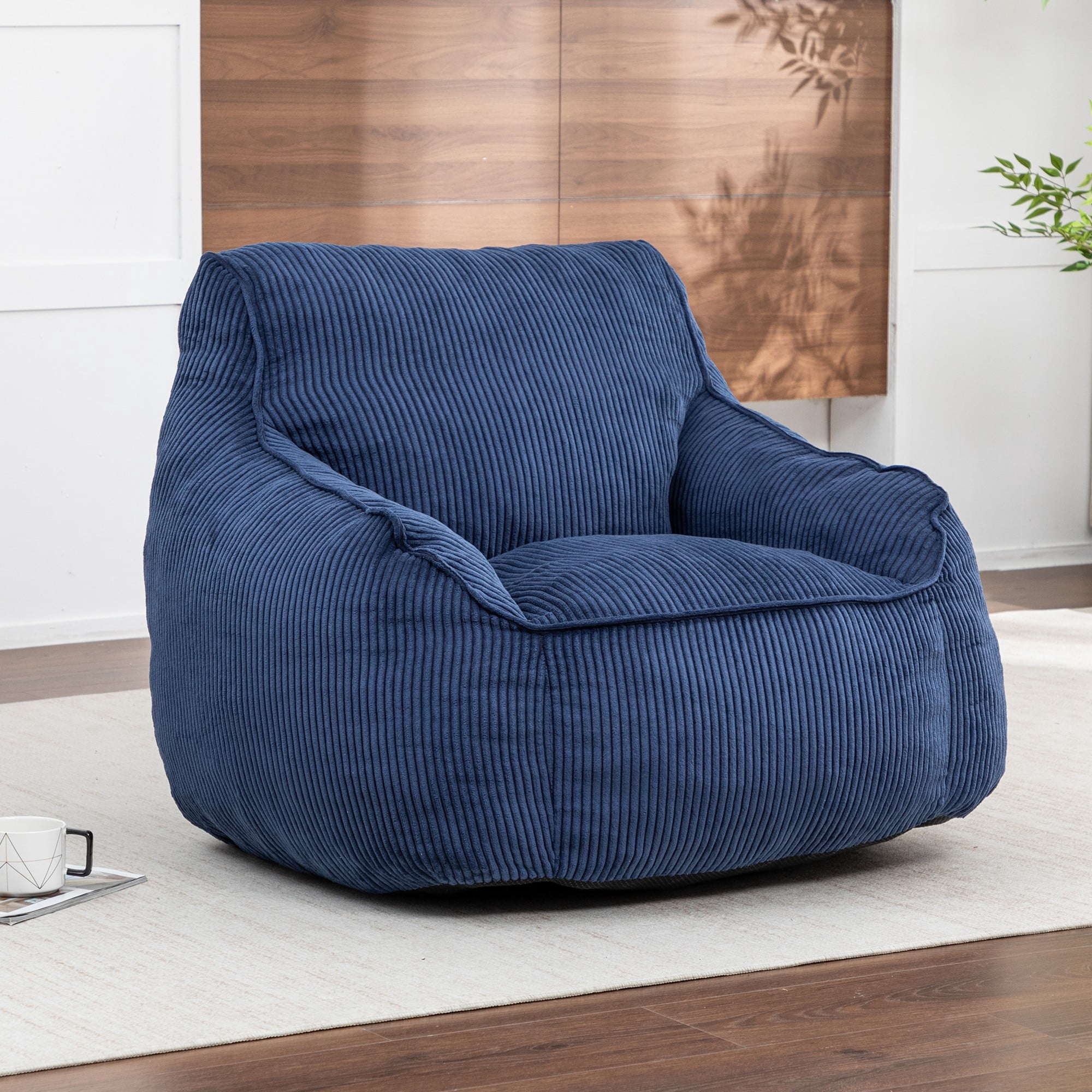 Bean Bag Chair Sofa for Adults Teens, Comfy Corduroy Large Bean Bag Chairs with Armrests for Bedroom Living Room, Adult Beanbag Lazy Sofa Couch Chairs with Filler Included (Blue)