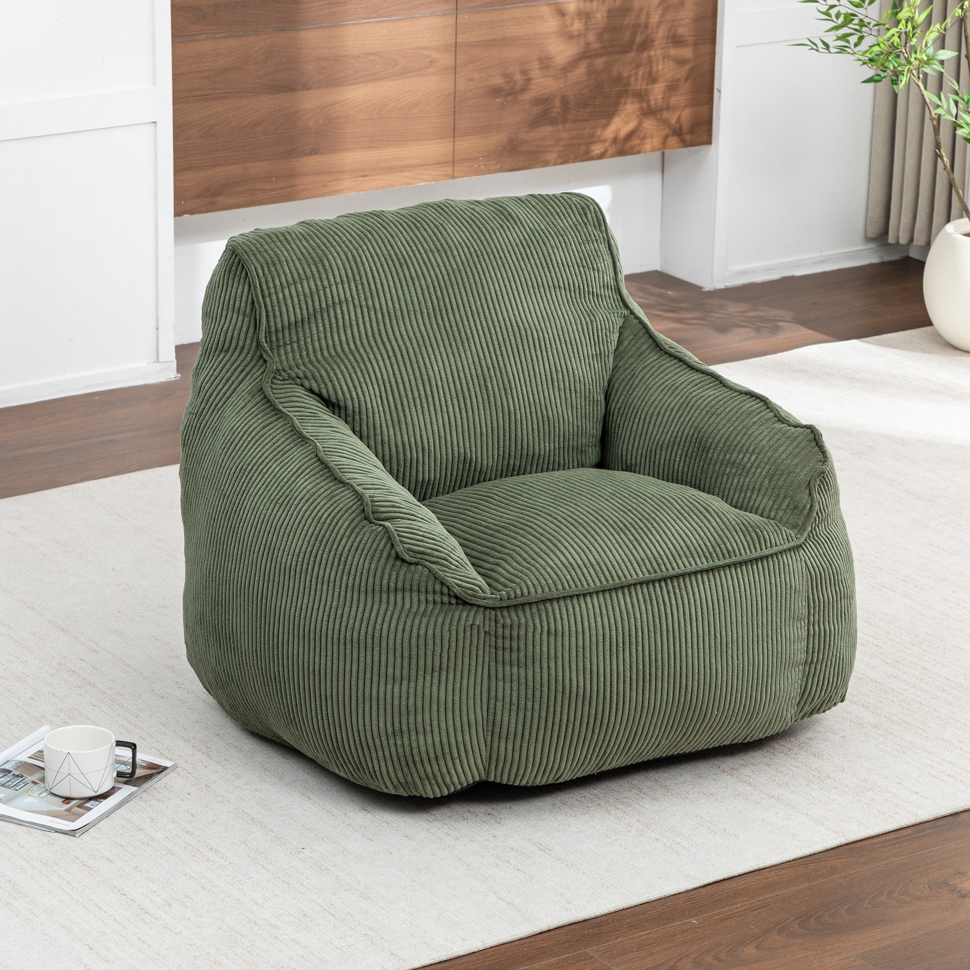 Bean Bag Chair Sofa for Adults Teens, Comfy Corduroy Large Bean Bag Chairs with Armrests for Bedroom Living Room, Adult Beanbag Lazy Sofa Couch Chairs with Filler Included (Green)